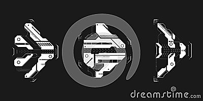 Set of cyberpunk arrows. Collection of futuristic interface cyber elements. Cyberpunk pointers, direction. Set of arrows Vector Illustration