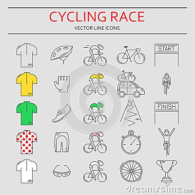 Set of 25 Cycling Race modern linear icons. Vector Illustration