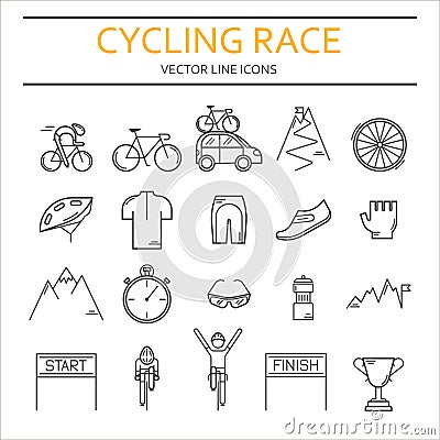 Set of 20 Cycling Race modern linear icons Vector Illustration