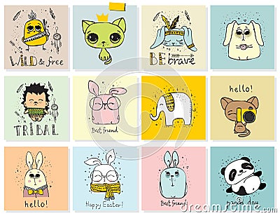 Set of cyte animal set Vector Illustration