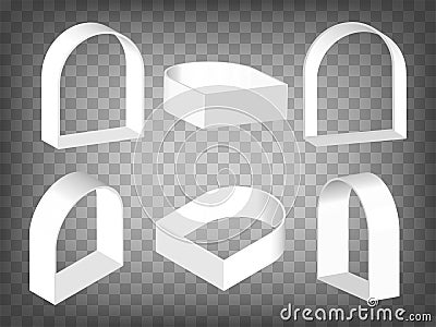 Set of 3d arched frame on transparent background. Arched frame3d icon illustration with different views and angles. Vector Illustration