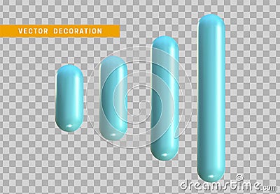 Set 3d blue capsule. Geometric Shapes Objects. Realistic geometry elements. plastic color gradient. Render Decorative Vector Illustration