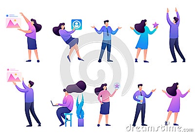 Set of 2D characters to create illustrations, teenagers, young entrepreneurs, designers, creative people. Concept for web design Vector Illustration