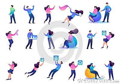 Set of 2D characters to create illustrations, teenagers, young entrepreneurs, designers, creative people Vector Illustration