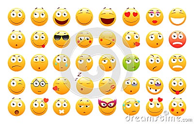 Set of 3d cute Emoticons. Emoji and Smile icons. on white background. vector illustration. Vector Illustration