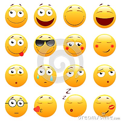 Set of 3d cute Emoticons. Emoji and Smile icons. on white background. vector illustration. Vector Illustration
