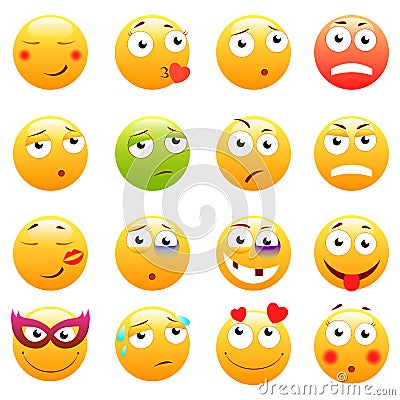 Set of 3d cute Emoticons. Emoji and Smile icons. on white background. vector illustration. Vector Illustration