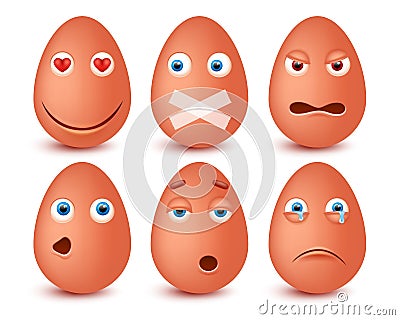 Set of 3d Easter eggs emoticons. Smileys emoticons.Vector image Vector Illustration