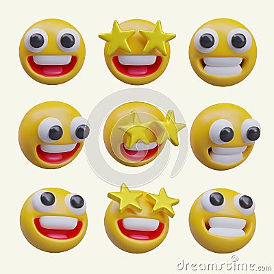 Set of 3D emoticons in different positions. Funny characters Vector Illustration