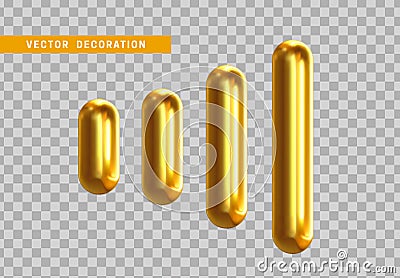 Set 3d golden capsule. Golden Geometric Shapes Objects. Realistic geometry elements. metallic color gradient. Render Vector Illustration