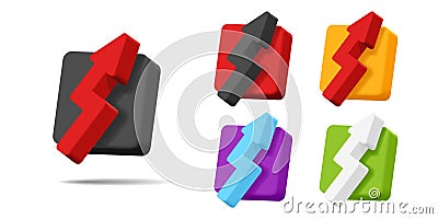 Set of 3d icons of arrow pointing up on a square volume shape in different colors Vector Illustration