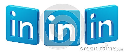 set of 3D isolated render of floating blue linkedin work apps social media icon logo in front perspective view. Editorial Stock Photo