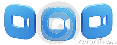 Set of 3D isolated render of floating zoom video call app social media icon logo in front perspective view. Editorial Stock Photo