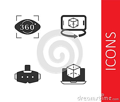 Set 3d modeling, 360 degree view, Virtual reality glasses and icon. Vector Vector Illustration