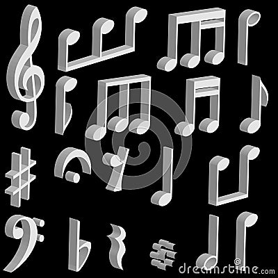 Set 3d music notes Vector Illustration