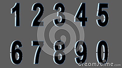 Set of 3D numbers. Black font with metallic sides in gray background. , easy to use. FACING RIGHT VERSION. Stock Photo