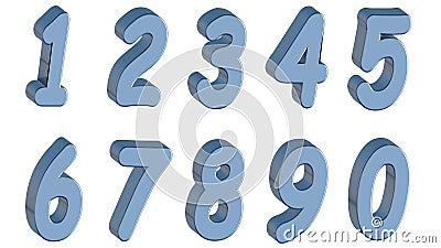 Set of 3D numbers. Blue comics style in white background. Isolated, easy to use. Stock Photo