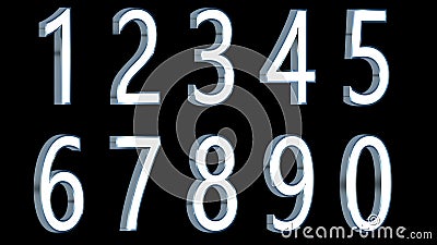 Set of 3D numbers. Metallic light color with black background. Isolated, easy to use. Stock Photo