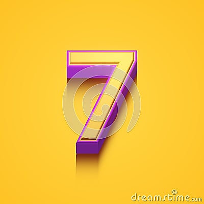 Set of 3d numbers on yellow background, 3d illustration, seven Cartoon Illustration