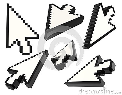 Set of 3d pixel arrow cursor Stock Photo