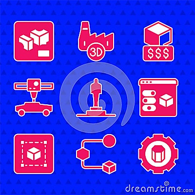 Set 3D printer model, Isometric cube, setting, Geometric figure Cube, car, services and icon. Vector Vector Illustration