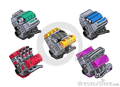 Set of 3D racing engines Vector Illustration