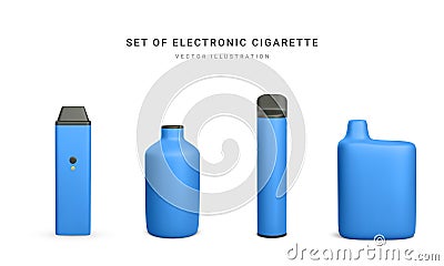 Set of 3d realistic disposable electronic cigarette isolated on white background. Modern smoking, vaping and nicotine with Cartoon Illustration