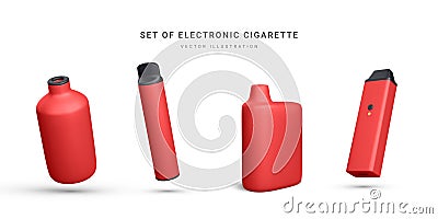 Set of 3d realistic disposable electronic cigarette isolated on white background. Modern smoking, vaping and nicotine with Cartoon Illustration