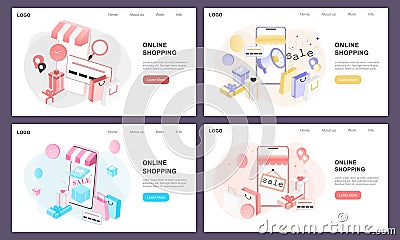 Set of 3D realistic online shopping on landing web page or mobile application concept of vector digital marketing templates. Isome Stock Photo