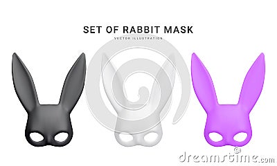 Set of 3d realistic rabbit mask isolated on white background. Bdsm outfit for the relaxes, sex, and wellness. Template for sex Vector Illustration