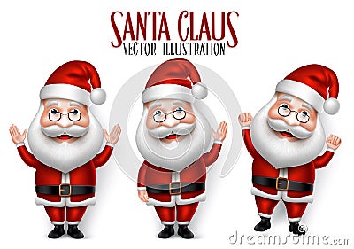 Set of 3D Realistic Santa Claus Cartoon Character for Christmas Vector Illustration