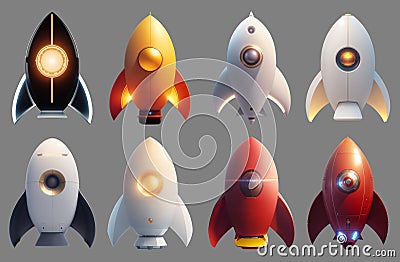 Set of 3D render rocket illustration Cartoon Illustration
