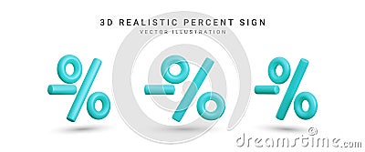 Set of 3D rendering percent sign element. Collection realistic vector percentage icon. Percentage, discount, sale, promotion Vector Illustration