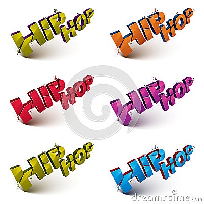 Set of 3d shattered vector hip hop words created with refraction Vector Illustration