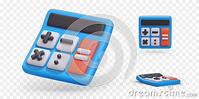 Set of 3D vector calculators in different positions. Icons for online application Vector Illustration