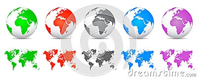 Set 3D Vector Globes with World Maps - vector Stock Photo