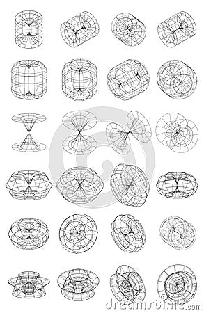 Set of 3D wireframe object, collection of 3D wireframe illustrations Vector Illustration