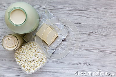Set of dairy products, from above. Stock Photo