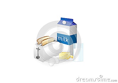 Set of dairy products for cooking breakfast, horizontal vector illustration isolated on a white background Vector Illustration