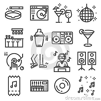 Set of dancing, dj, music, disco vector line icons Stock Photo