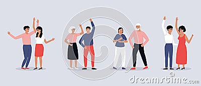 Set of dancing pairs of men and women Vector Illustration