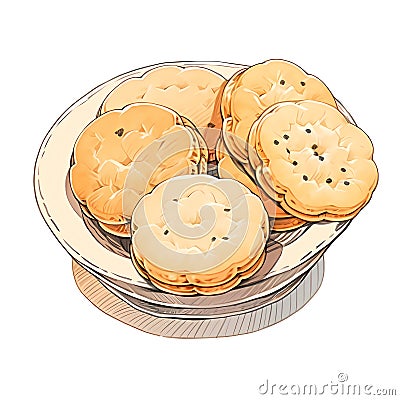 Set of danish butter cookies macro cutout transparent background on png file. Stock Photo