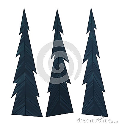 Set of dark blue flat spruce or christmas tree. Coniferous forest. Simple set of cartoon trees Vector Illustration