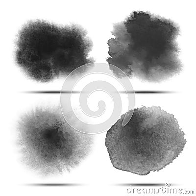 Set of Dark gray black watercolor vector circle stains Vector Illustration