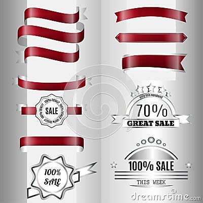 Set of dark red glossy ribbons Vector Illustration