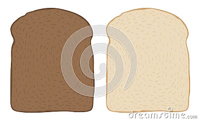 Set of dark and white toast bread slices over white. Vector illustration. Vector Illustration