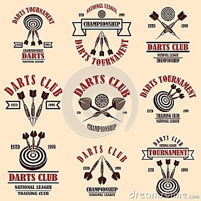 Set of darts club label templates. Design element for logo, label, sign, poster, t shirt. Vector Illustration