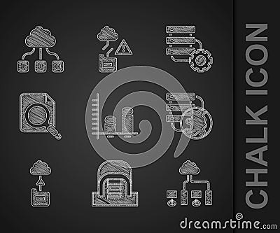 Set Data analysis, Hangar with servers, Computer network, Network cloud connection, Cloud technology data transfer Vector Illustration