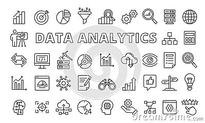 Set of Data analytics icons in line design .Data visualization, Charts, Analytics dashboard, Big data, Statist. Data Vector Illustration