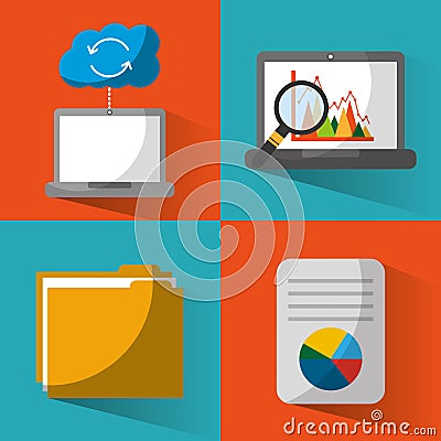 Set of data base center server file document Vector Illustration